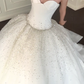 Stunning Ball Gown Strapless Exquisite Beaded White Satin Tulle Long Wedding Dress SH5094