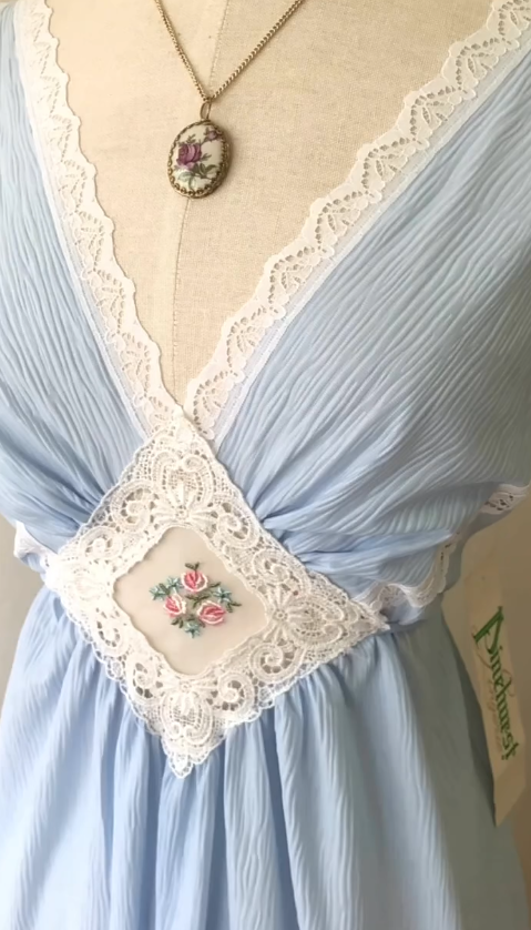 Baby Blue Cute A Line V Neck Lace Chiffon Prom Dress Evening Dress SH4247