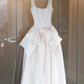 Elegant A Line Strap Exquisite Bow Knot White Satin Prom Dress Evening Dress SH8774