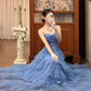 Vintage Blue A Line Strapless Layered Tulle Long Prom Dress Evening Dress SH5655