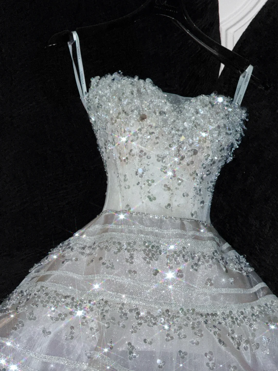 Exquisite White Beaded Ball Gown Strapless Sequin Tulle Prom Dress Party Dress SH3412