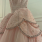 Pink A Line Strapless Tiered Beaded Tulle Party Dress Evening Dress Ball Gown SH2819