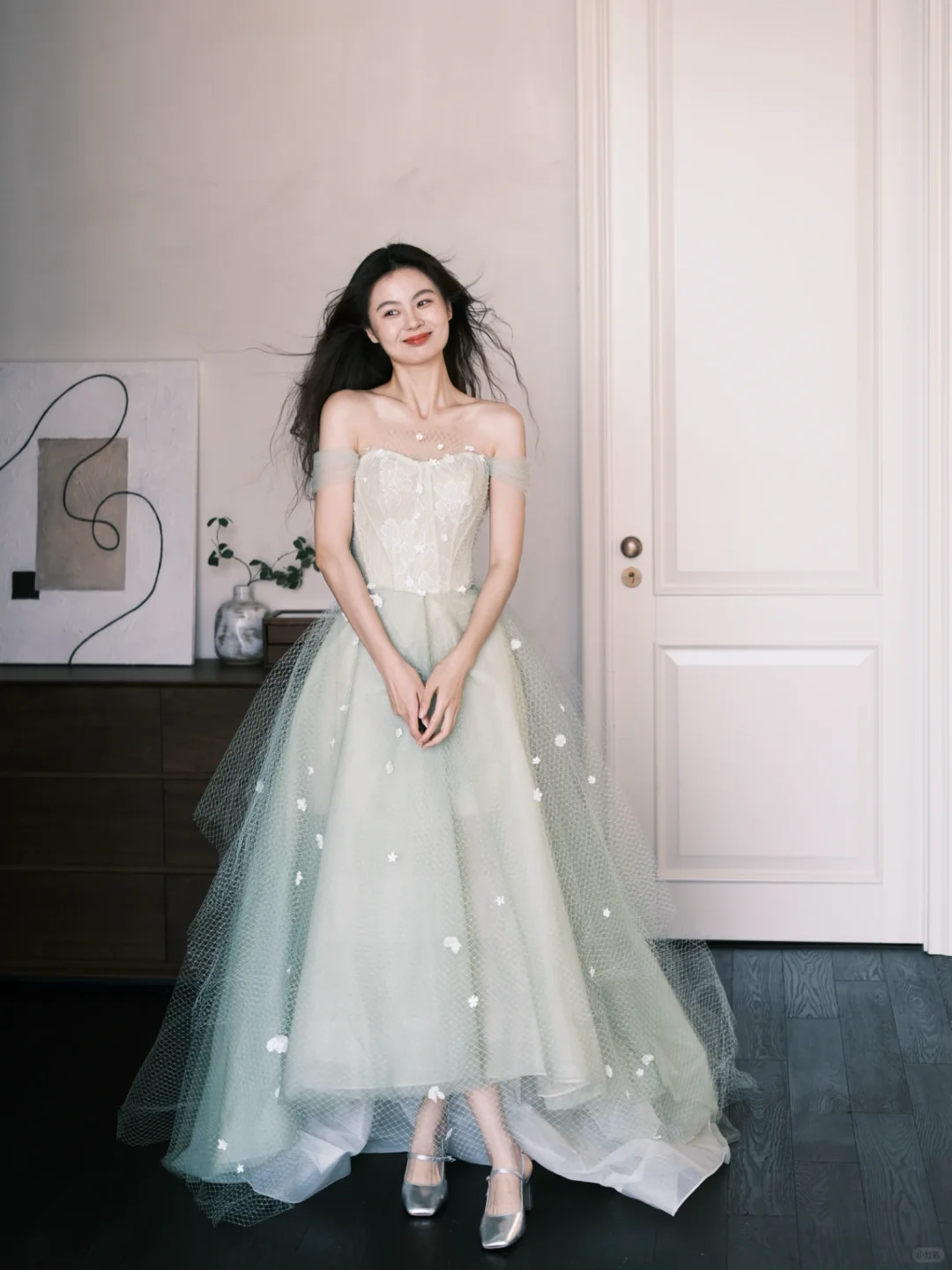 Classy A Line Sweetheart Neck Floral Green Tulle Prom Dress Party Dresses SH4595