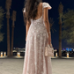 Light Pink A Line Exquisite Beaded Floral Tulle Prom Dress Wedding Guest Dress SH4724