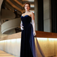 Elegant A Line Strapless Navy Blue Velvet Prom Dress SH5517