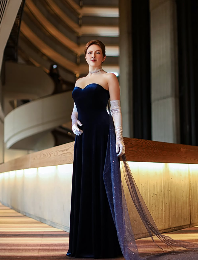 Elegant A Line Strapless Navy Blue Velvet Prom Dress SH5517
