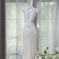 Gentle Vintage Mermaid Spaghetti Straps Beaded White Chiffon Prom Dress SH5198