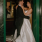 Charming A Line Spaghetti Strap White Satin Long Wedding Dress SH5955