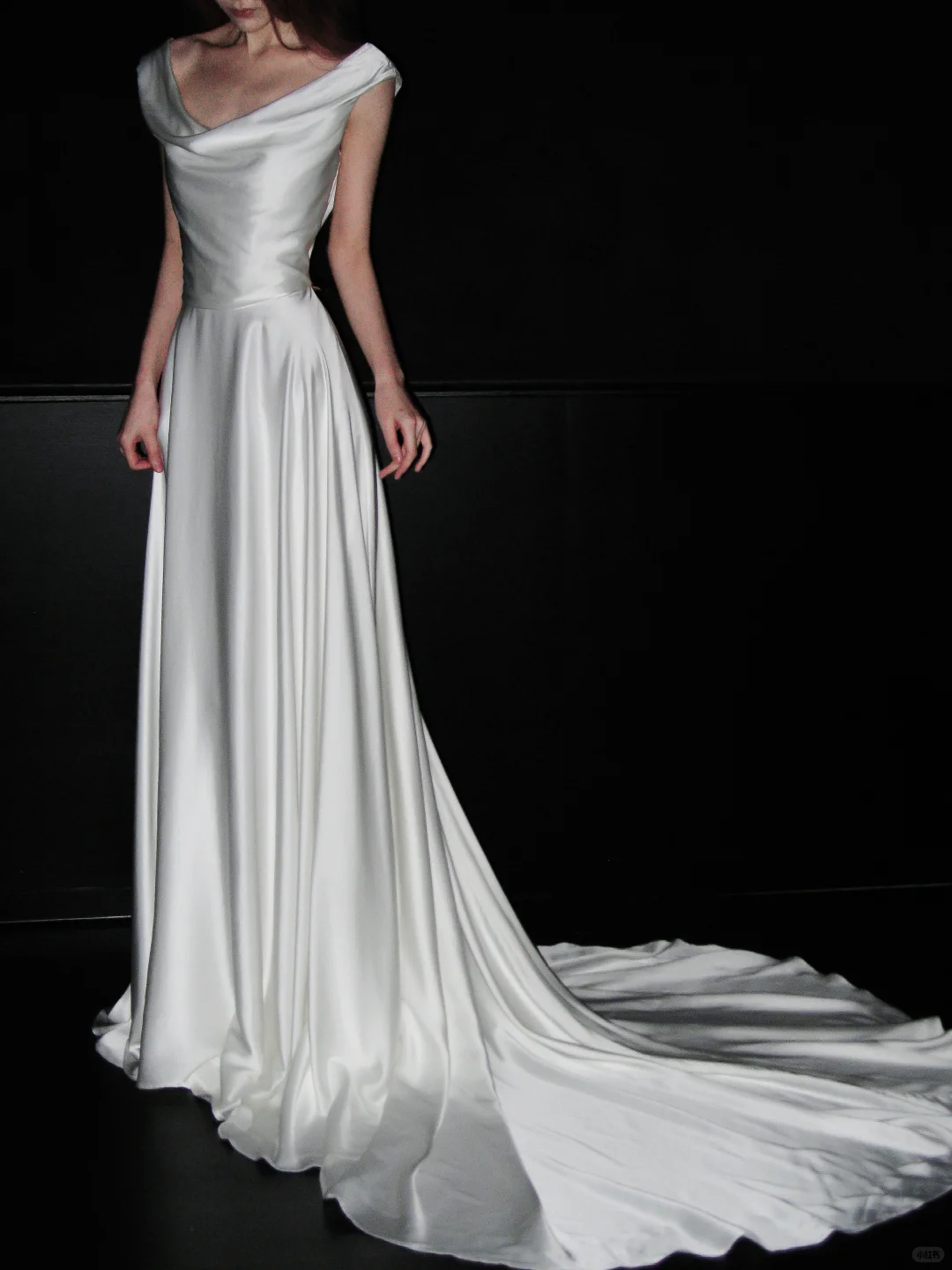 Simple Classic A Line Straps White Satin Long Sweep Wedding Dress SH5228