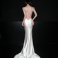 Simple Mermaid Spaghetti Straps White Satin Open Back Long Wedding Dress SH5957