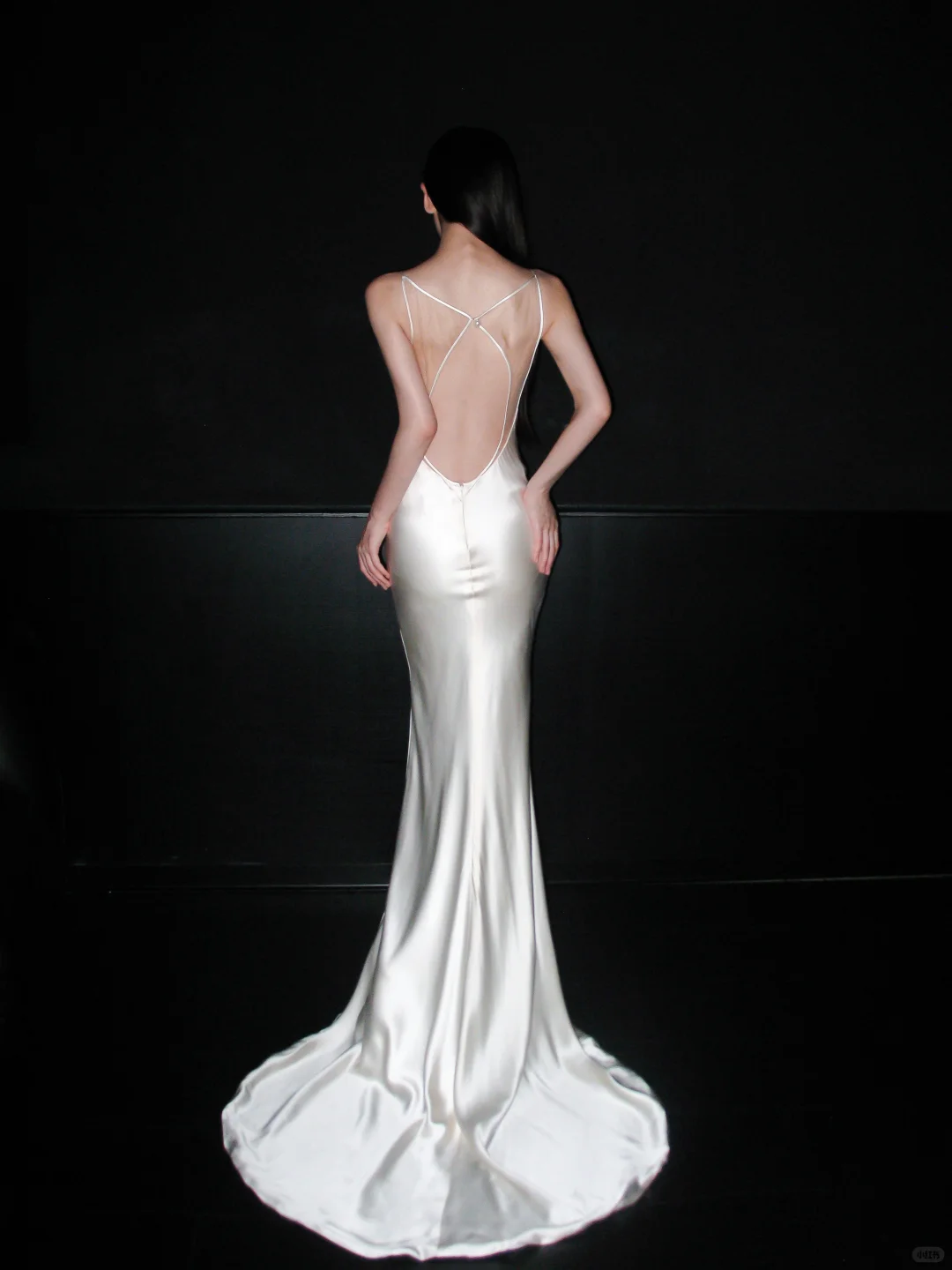 Simple Mermaid Spaghetti Straps White Satin Open Back Long Wedding Dress SH5957
