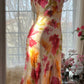 Flowy Mermaid Spaghetti Strap Print Flower Beaded Chiffon Party Dress SH3291