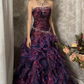 Vintage Grape A Line Strapless Appliques Ruffle Organza Long Prom Dress SH5425