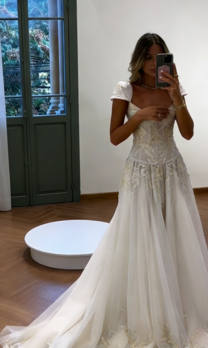 Baby Blue A Line Exquisite Beaded Tulle Prom Dress Wedding Guest Dress SH4723