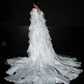 Unique A Line Spaghetti Strap White Ruffle Tulle Satin Long Train Wedding Dress SH8903