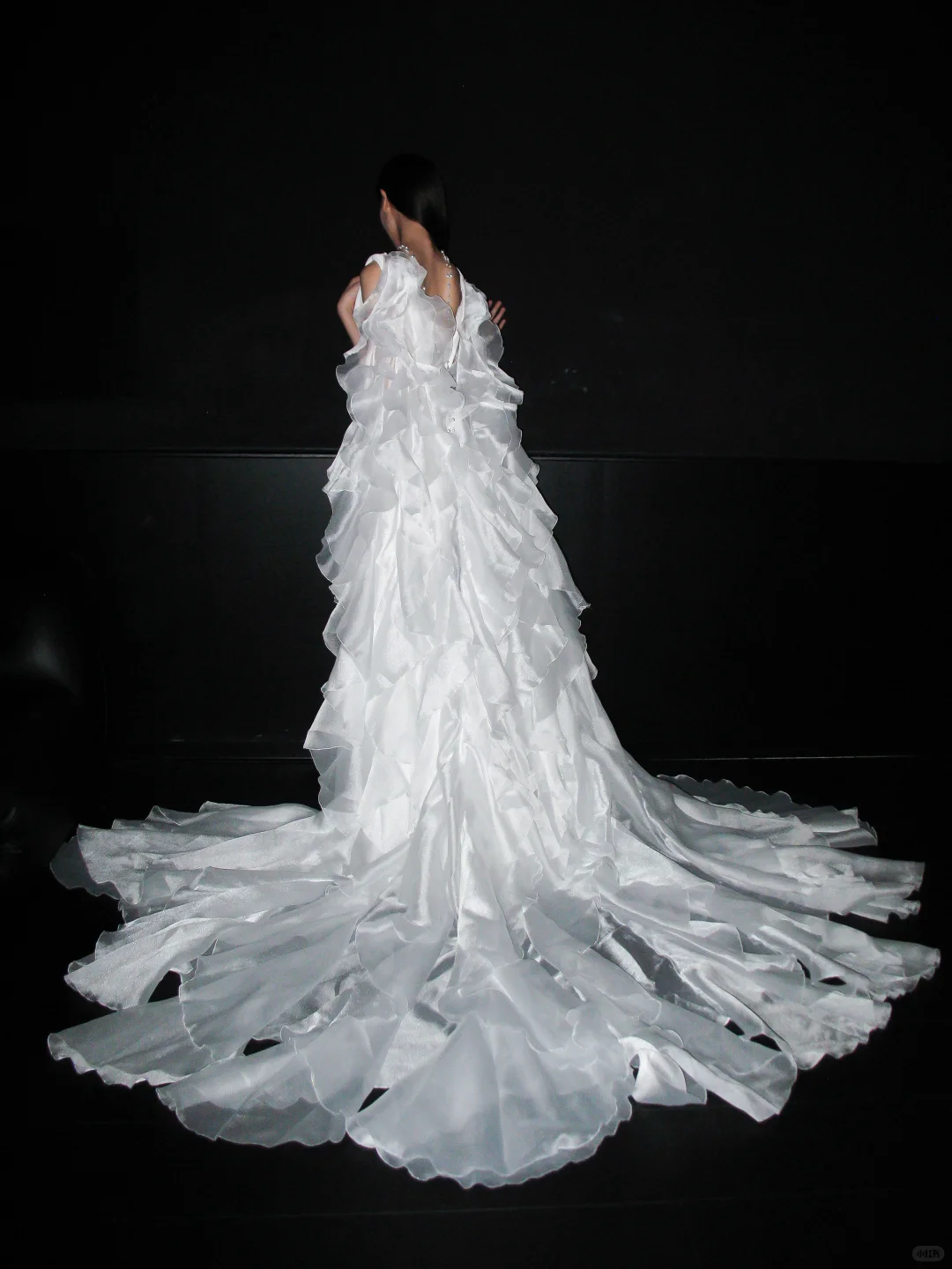 Unique A Line Spaghetti Strap White Ruffle Tulle Satin Long Train Wedding Dress SH8903