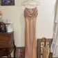 Simple A Line Spaghetti Strap Light Champagne Gold Satin Evening Dress Party Dress SH2679