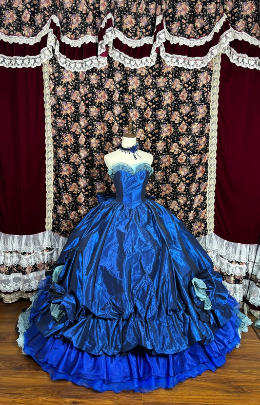 Vintage Royal Blue Satin Layered Tulle Prom Dress Party Evening Dress SH5695