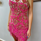Pink Sheath Spaghetti Exquisite Beading Sequin Short Homecoming Dress SH6797