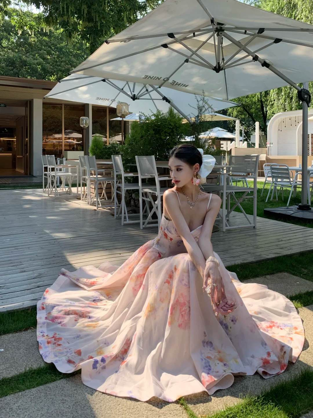 Gentle Pink A Line Spaghetti Strap Print Floral Satin Prom Dress Party Dresses SH4599