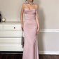 Gentle Mermaid Spaghetti Straps Pink Satin Prom Dress Party Dress Date Dress SH3965