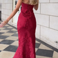 Chic Deep V Neck Mermaid Print Prom Dress Burgundy Evening Dress SH1552