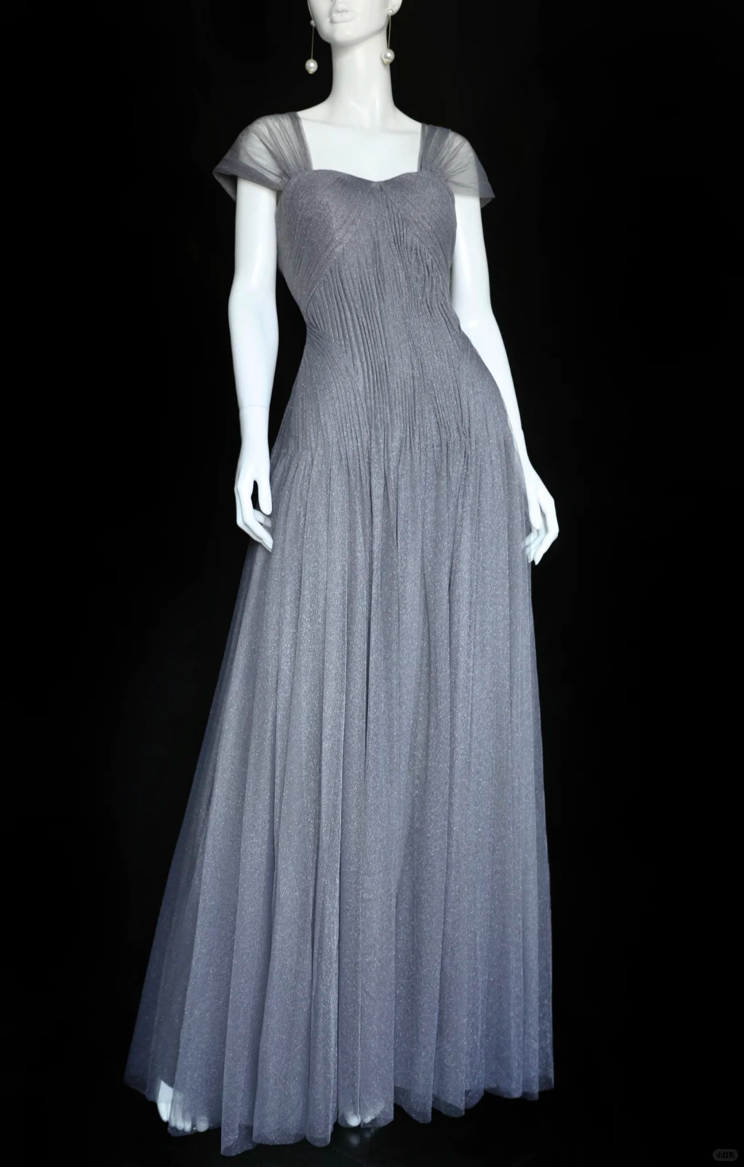Vintage Simple Grey A Line Tulle Long Prom Dress Evening Dress SH5134