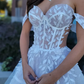 Princess Ball Gown Off the Shoulder Appliques White Tulle Wedding Dress SH7120