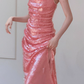 Gentle Pink Sheath Pleated Sequin Prom Dress Evening Dress 16th Birthday Dress SH4049