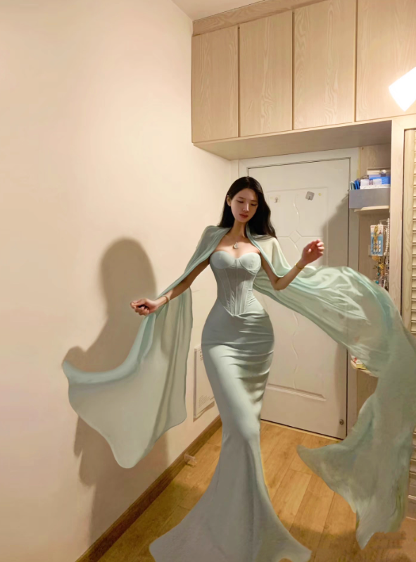 Mint Green Mermaid Sweetheart Neck Chiffon Satin Prom Dress Party Dres