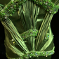Elegant Green A Line Spaghetti Straps Beaded Pleated Satin Prom Dress Evening Dress SH3335
