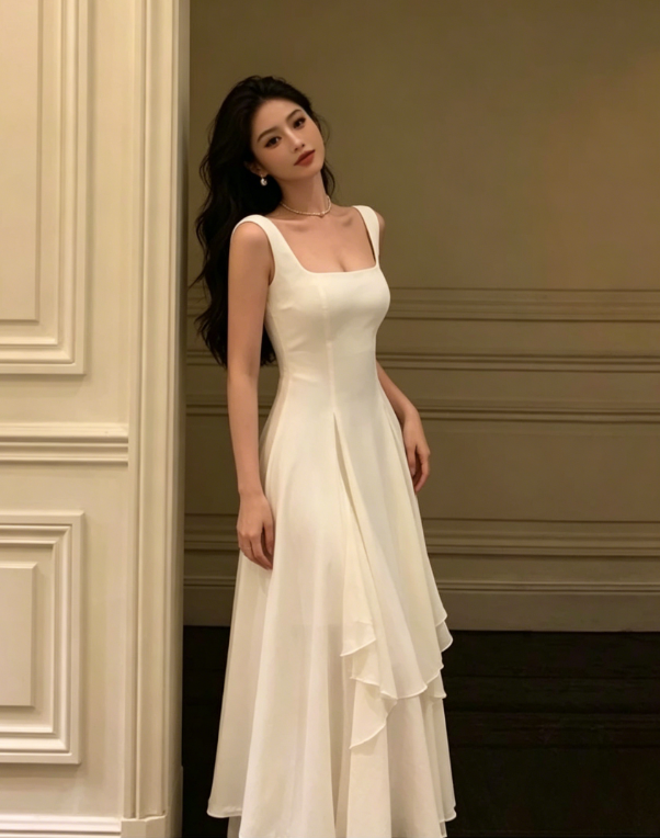 White Elegant Irregular Hem Long Prom Dress  SH761