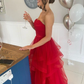 Charming Red A Line Sweetheart Neck Layered Organza Prom Dress Evening Dress SH6707