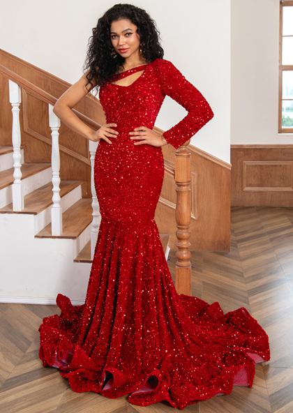 Black Girl Prom Dresses One Shoulder Mermaid Red Prom Dresses
