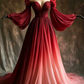Unique A Line Long Sleeve Orange Ombre Chiffon Prom Dress Evening Dress SH2363