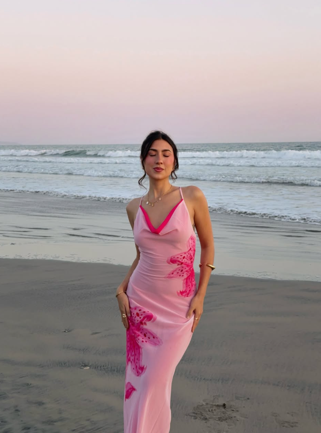 Pink Lily Sheath Straps Chiffon Long Prom Dress Vacation Dress SH6258