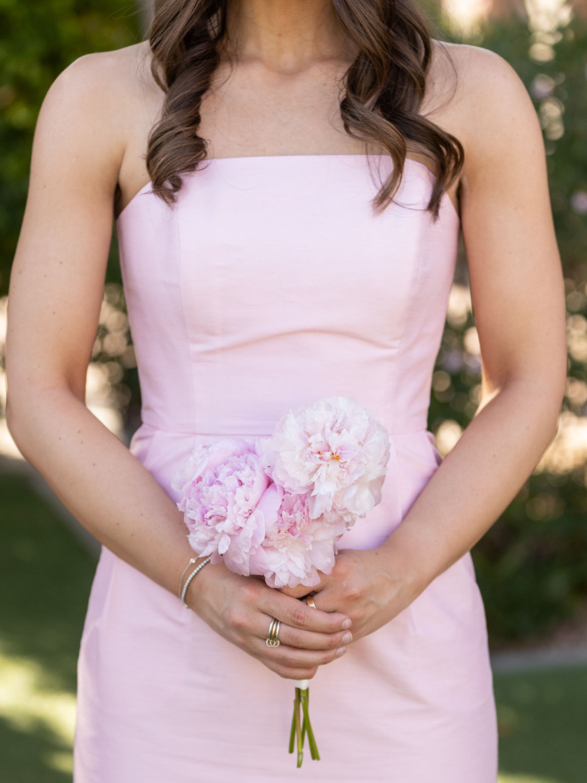 Simple Pink Sheath Strapless Satin Long Bridesmaid Dress SH6308