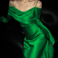Stunning Green A Line Long Sleeve Satin Prom Dress SH5555