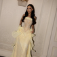 Pretty Yellow A Line Strapless Lace Chiffon Prom Dress Evening Dress SH6433