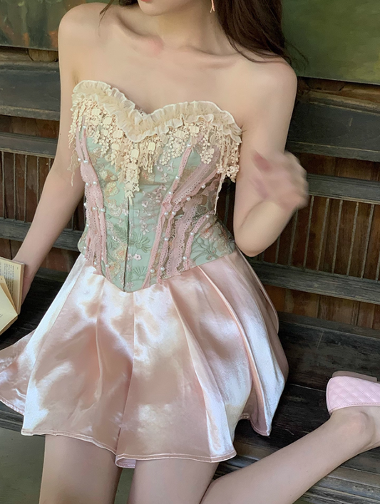 Cute Pink A Line Sweetheart Neck Print Floral Satin Homecoming Dress Cocktail Dress SH4047
