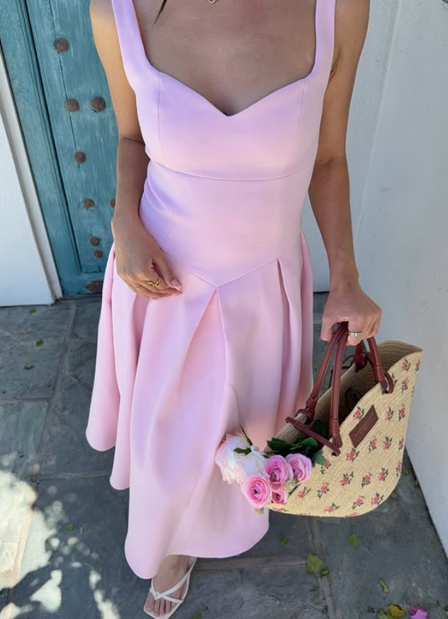 Princess Pink A Line Spaghetti Strap Simple Satin Prom Dress Vacation Dress SH6254