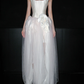 Unique A Line Strapless 3D Floral White Satin Tulle Long Wedding Dress SH5964