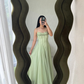 Gentle A Line Spaghetti Strap Green Chiffon Long Prom Dress Evening Dress SH2629