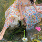 Unique Print Floral A Line Off the Shoulder Chiffon Long Prom Dress Party Dress SH4034
