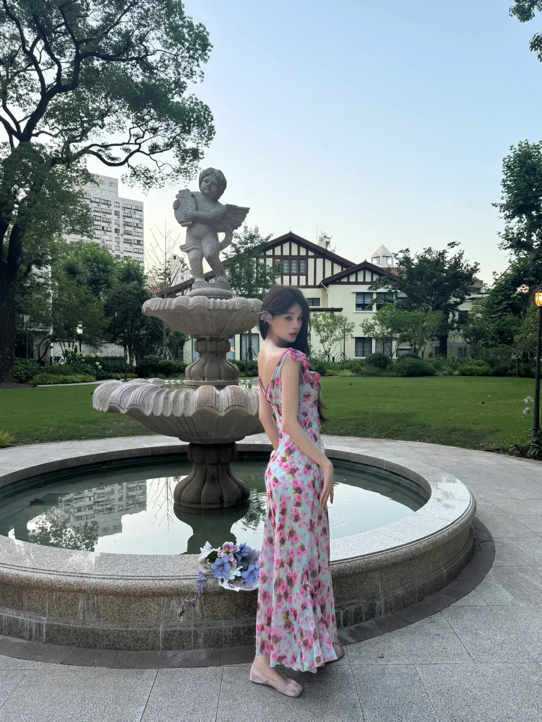 Romantic A Line Spaghetti Strap Print Floral Chiffon Prom Dress Outfits SH4486