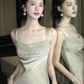 Elegant Brown Sheath Straps Sequin Satin Prom Dress Evening Dress Date Dress SH5646
