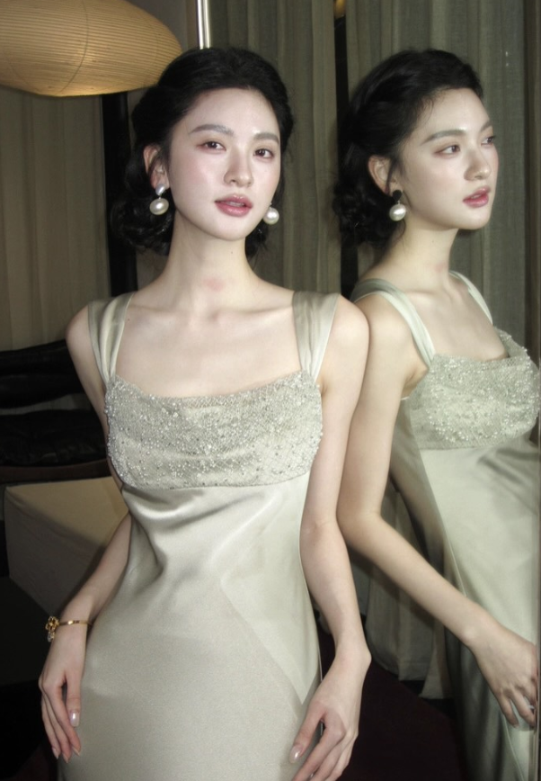 Elegant Brown Sheath Straps Sequin Satin Prom Dress Evening Dress Date Dress SH5646