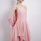 Pink A Line Straps Chiffon Slit Long Prom Dress Evening Dress with Cape SH3320