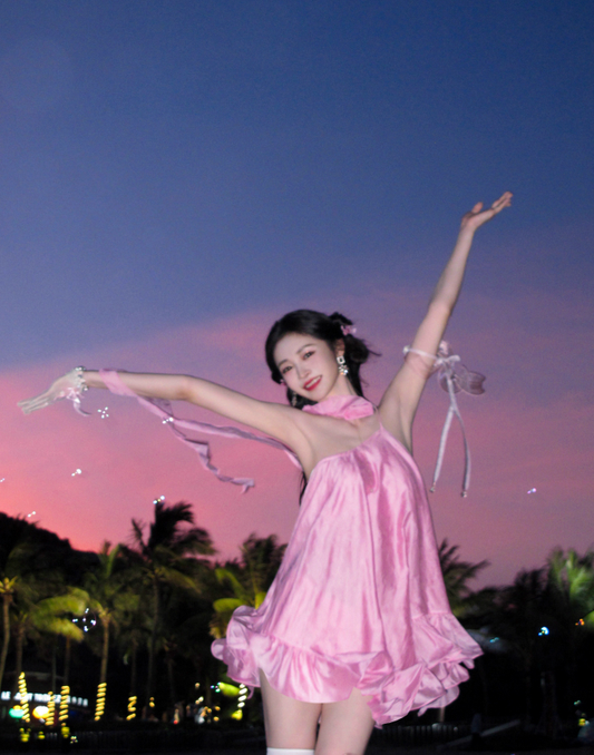 Cute Pink A Line One Shoulder Satin Short Homecoming Dress Vacation Dress SH4153