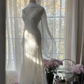 Flowy Mermaid Spaghetti Straps Beaded White Chiffon Long Prom Dress Evening Dress SH2969